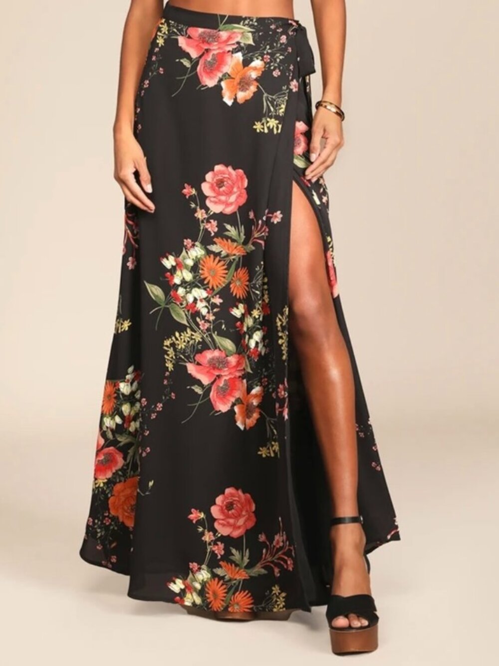 Lulus Floral Wrap Maxi Skirt SIze M NWT